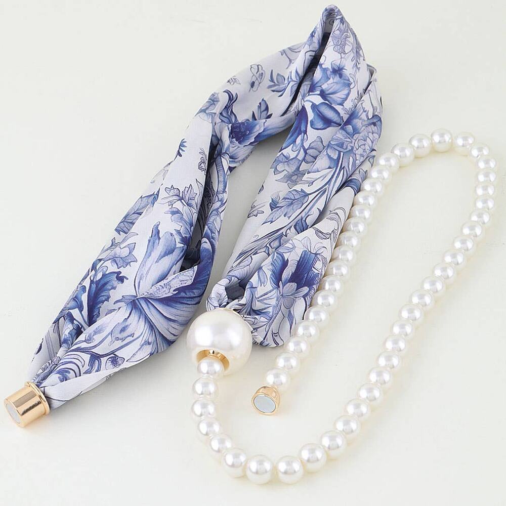 Pearl Scarf Beaded Statement Necklace – Blue